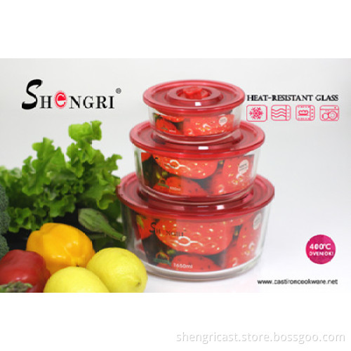 red round high borosil glass airtight food containers